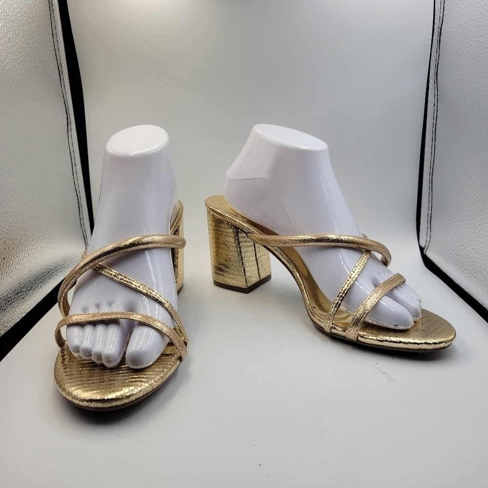 Sugar Gold Badger 2 Strappy Block Heels Sz 10